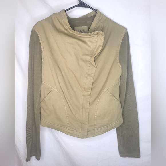 Thread & Supply Olive Moto Jacket Size Small Comfortable Knit Full-Zip Lined - Picture 3 of 4